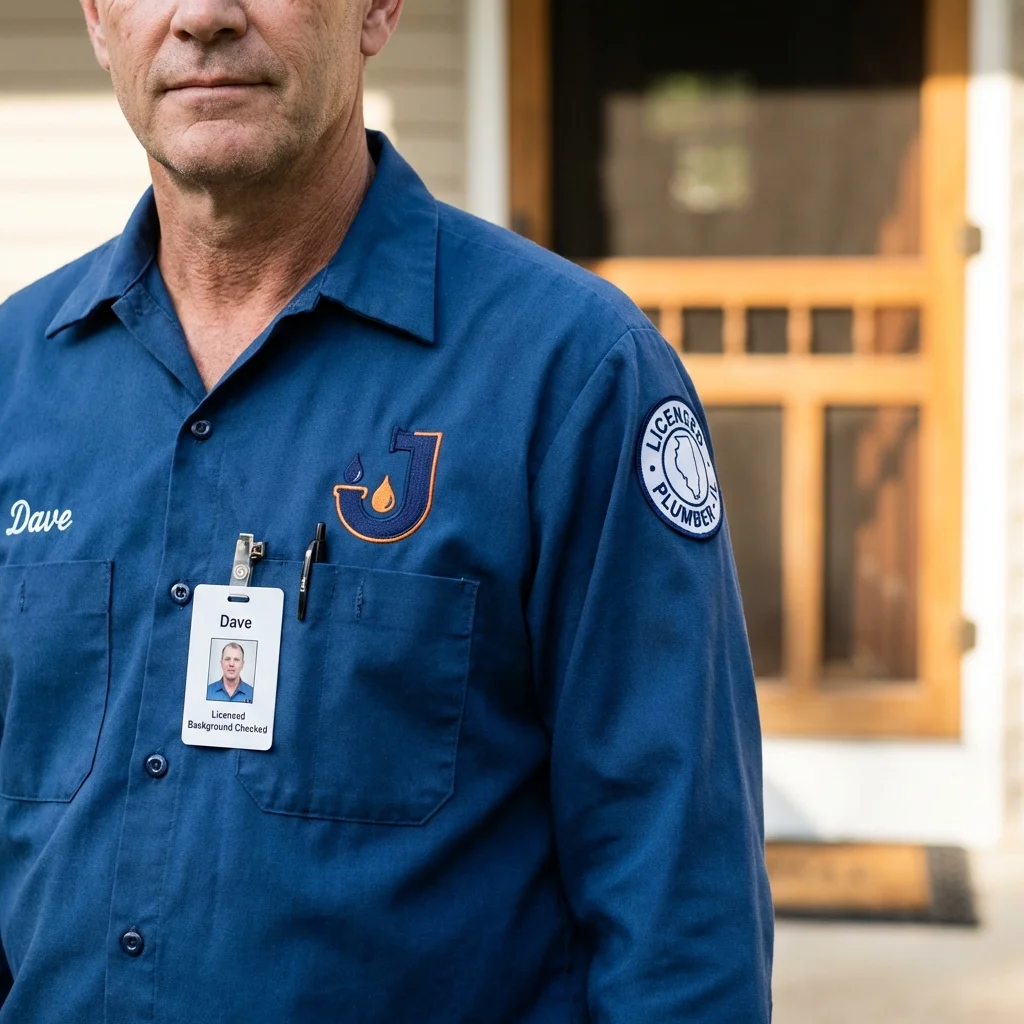 Licensed plumber showing ID badge in Berrien Springs, MI