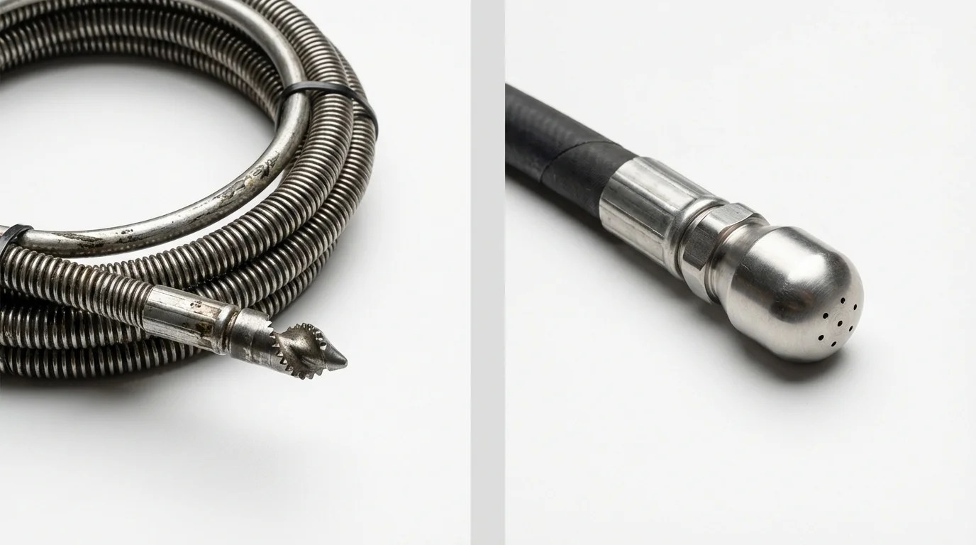 Drain snake cable and hydro jetting nozzle used for drain cleaning in Berrien Springs, MI