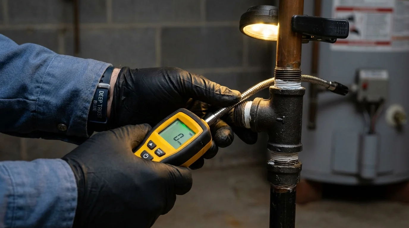 Gas leak detection with electronic sniffer by Johns Plumbing LLC in Berrien Springs