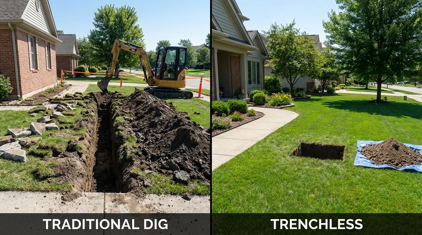 Trenchless sewer repair with minimal yard damage versus traditional excavation in Berrien Springs, MI